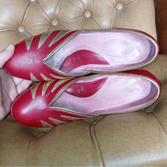 John Fluevog Lip Service Mandaly Red Gold Leather Platform Heels 90s Y2K Size 9 - Picture 7 of 9